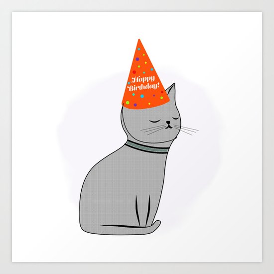 Birthday Cat Art Print