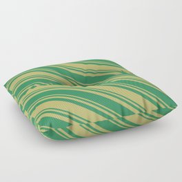 [ Thumbnail: Dark Khaki & Sea Green Colored Striped Pattern Floor Pillow ]