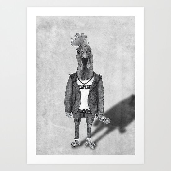 Punk Chiken. (black & white) Art Print