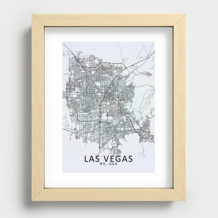 Las Vegas NV USA White City Map Recessed Framed Print