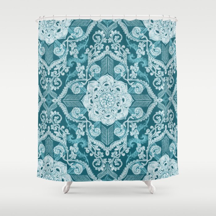 Centered Lace - Teal  Shower Curtain