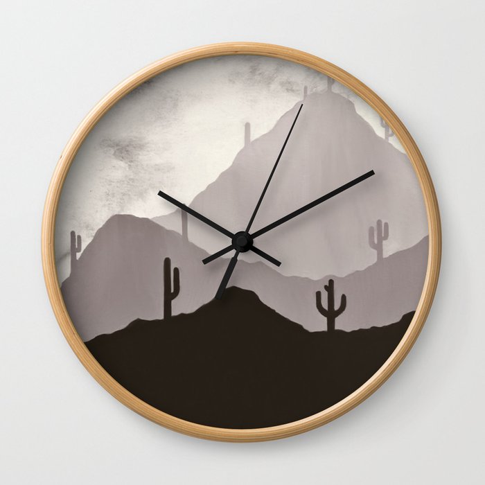 Arizona Desert Cactus Mountain Landscape Wall Clock