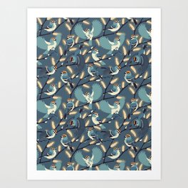 Golden-crowned Kinglets in a Pussy Willow (Dusk) Art Print