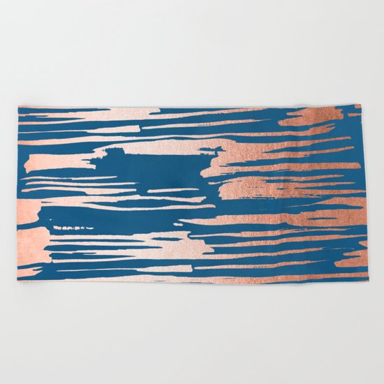 Tiger Paint Stripes - Sweet Peach Shimmer on Saltwater Taffy Teal Beach Towel
