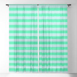 [ Thumbnail: Green & Turquoise Colored Lined/Striped Pattern Sheer Curtain ]