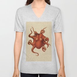 'Octopus' Cephalopod Atlas Carl Chung Vintage Illustration by Friedrich Wilhelm Winter Burnt Orange V Neck T Shirt