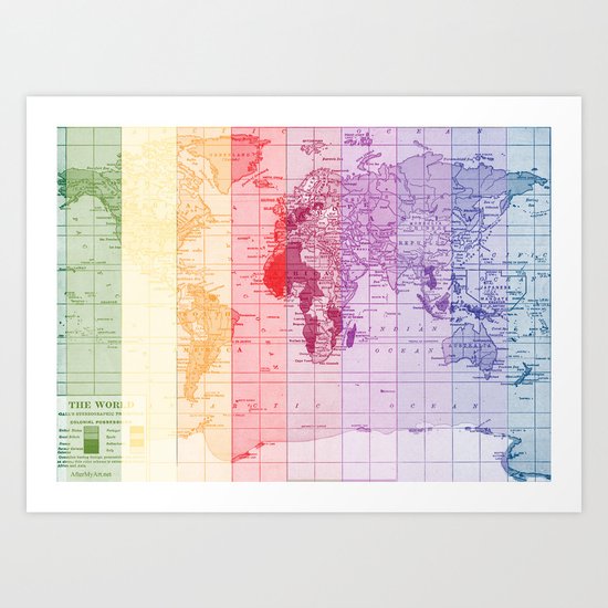 Rainbow World Map Art Print