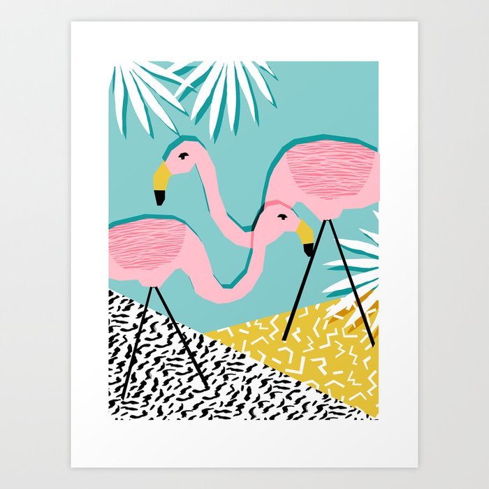 Bro - wacka design memphis throwback minimal retro hipster 1980s 80s neon pop art flamingo lawn Art Print