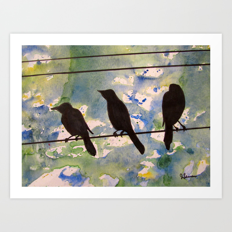 Three Birds On The Line Art Print By Juliealemons Society6