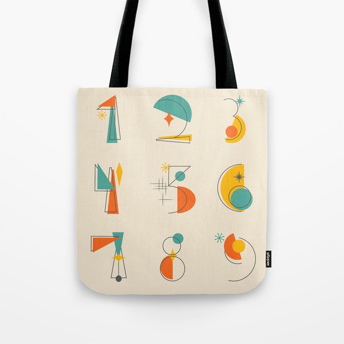 Mid Century Modern Inspired Numbers Pattern 1-9 Tote Bag