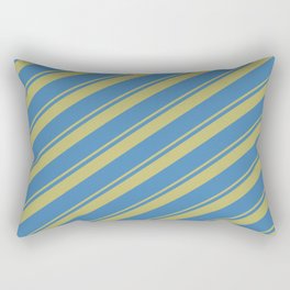 [ Thumbnail: Dark Khaki and Blue Colored Stripes Pattern Rectangular Pillow ]