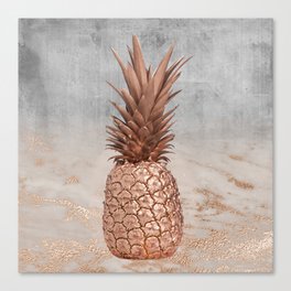 Pineapple in Glitter Marble Rose Gold And Concrete Canvas Print