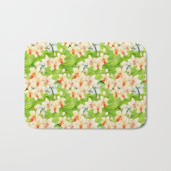 Tropical Floral Orchid Flower Pattern - Flowers on #Society6 Bath Mat