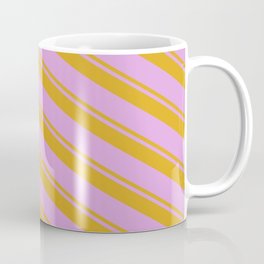 [ Thumbnail: Goldenrod & Plum Colored Stripes Pattern Coffee Mug ]