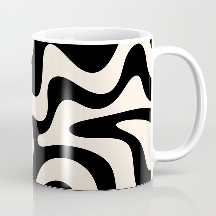 Retro Liquid Swirl Abstract in Black and Almond Cream  Coffee Mug