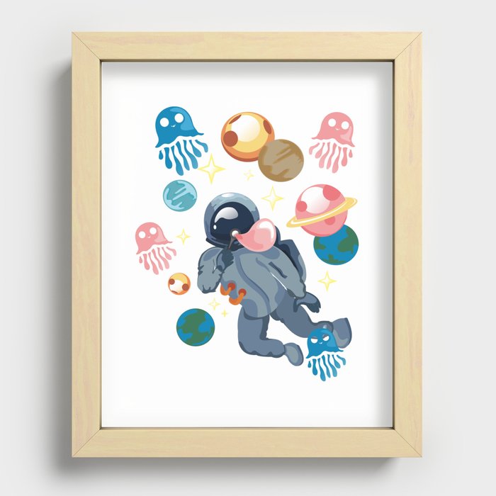 Cool Funny Floating Space Astronaut with Jellyfish Recessed Framed Print