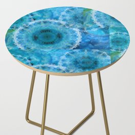 Blue Impressions Blue And White Mandala Fossil Art Side Table