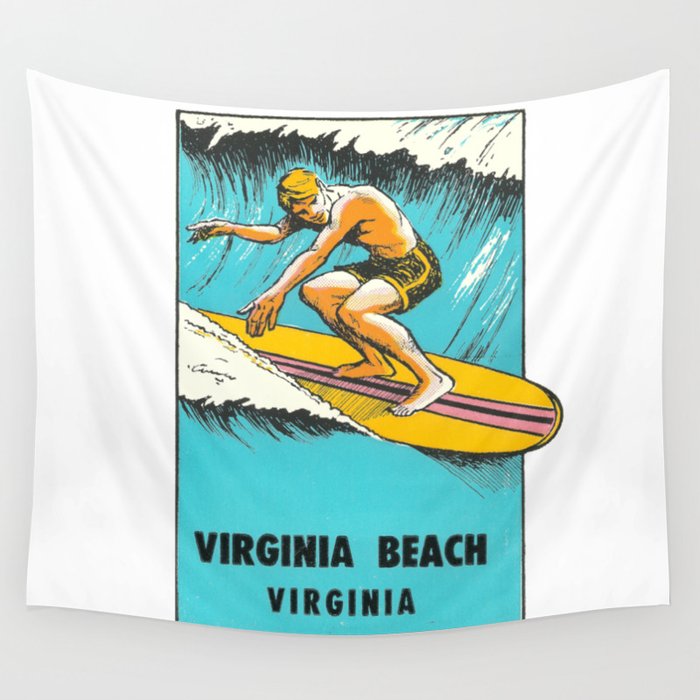 Virginia Beach Retro Vintage Surfer Wall Tapestry By Designandart Society6