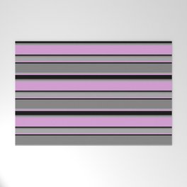 [ Thumbnail: Plum, Black, Gray, and Dark Grey Colored Striped/Lined Pattern Welcome Mat ]