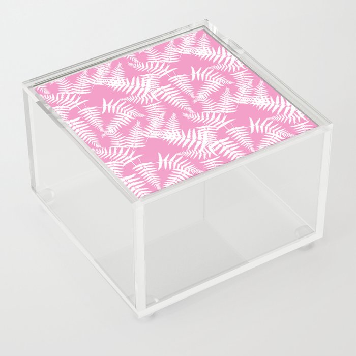 Pink And White Fern Leaf Pattern Acrylic Box