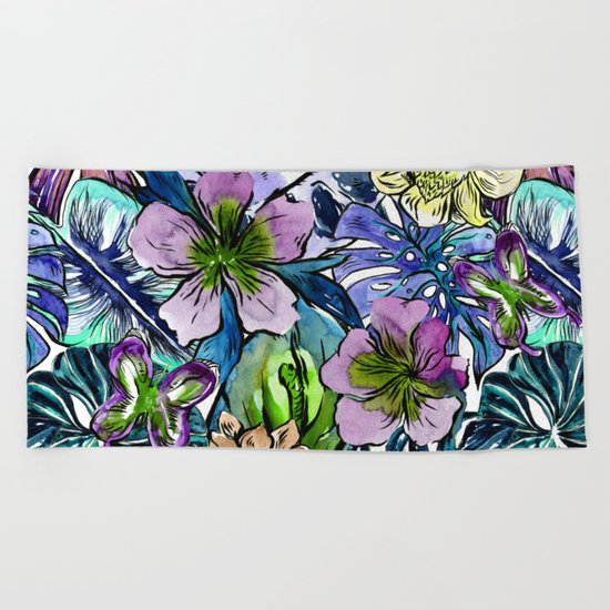 Tropical Blue Flower Hibiscus Garden Beach Towel