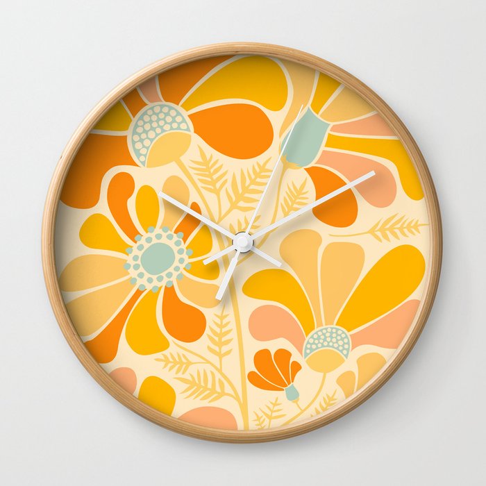 Sunny Flowers Floral Illustration Wall Clock