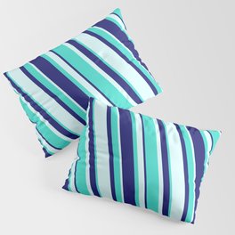 [ Thumbnail: Turquoise, Midnight Blue, and Light Cyan Colored Stripes/Lines Pattern Pillow Sham ]