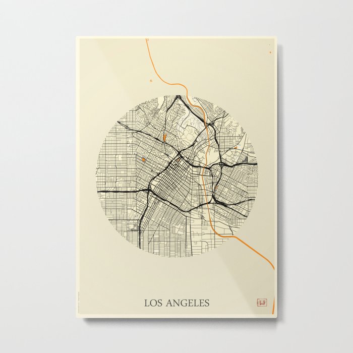 Los Angeles Map Moon Metal Print