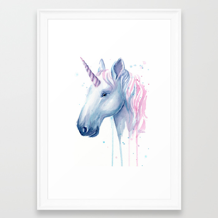 Blue Pink Unicorn Framed Art Print By Olechka Society6