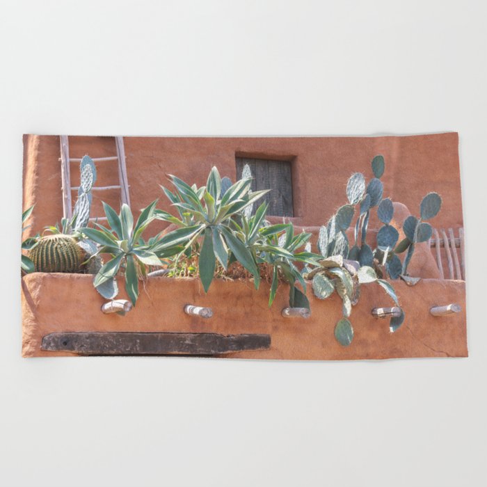 Botanical Mexican cactus on a summer rooftop art print - bohemian nature and travel photography Beach Towel