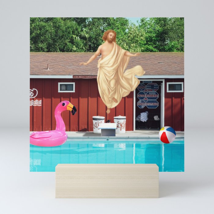 Jesus at pool party Mini Art Print