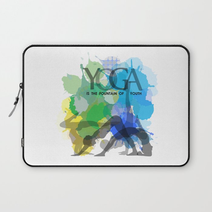 Yoga and meditation watercolor quotes in cool scheme- Yoga is the fountain of youth Laptop Sleeve