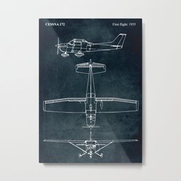 CESSNA 172 - First flight 1955 Metal Print | Vintage, Pilot, Digital, Blueprints, Airplane, Patent, Art, Poster, Blue, Blueprint 