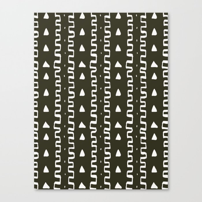 Merit Mud Cloth Forest Green and White Triangle Pattern Canvas Print