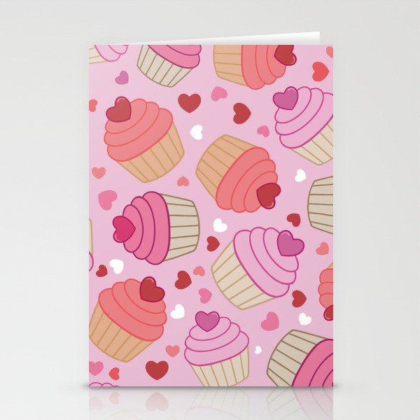 Tossed Valentines Cupcakes On Pink Stationery Cards