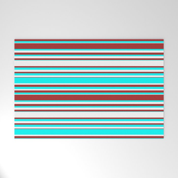 Cyan, White, and Brown Colored Lines/Stripes Pattern Welcome Mat