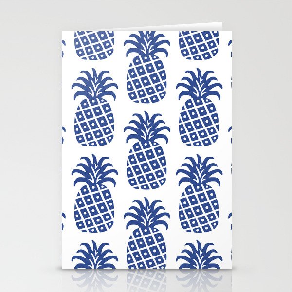 Retro Mid Century Modern Pineapple Pattern Blue Stationery Cards