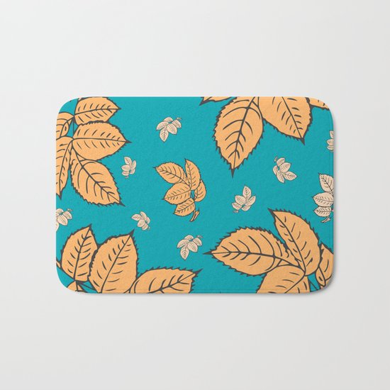 HAPPY LEAVES ON TURQUOISE (abstract tropical flowers) Bath Mat