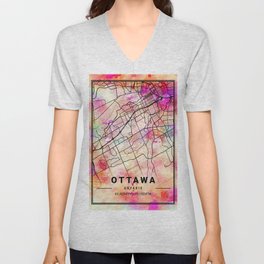 Ottawa - Ontario Caelum Watercolor Map V Neck T Shirt
