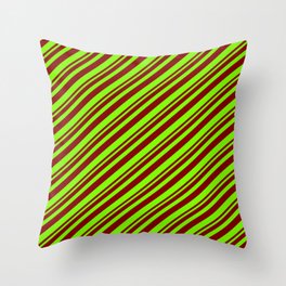 [ Thumbnail: Maroon and Green Colored Striped/Lined Pattern Throw Pillow ]