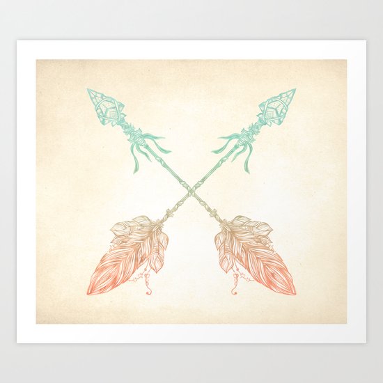 Tribal Arrows Turquoise Coral Gradient Art Print
