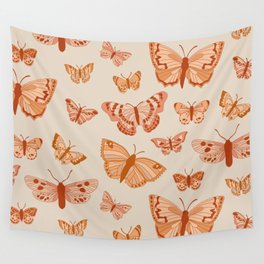 Terracotta Orange Butterflies Wall Tapestry