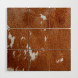 Brown and White Cow Skin Print Pattern Modern, Cowhide Faux Leather Wood Wall Art
