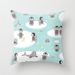 Penguins and seals Throw Pillow