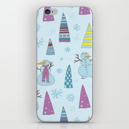 Snowmen with Christmas trees iPhone Skin