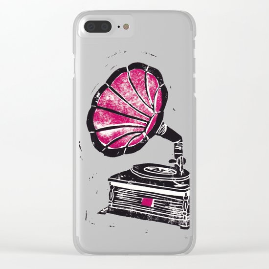 Linocut Gramophone Clear iPhone Case