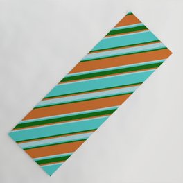 [ Thumbnail: Turquoise, Dark Green, Chocolate & Powder Blue Colored Lines Pattern Yoga Mat ]