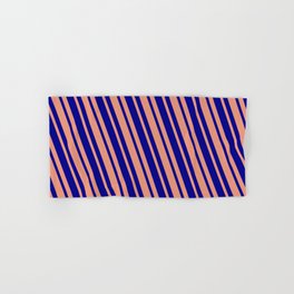 [ Thumbnail: Dark Blue and Dark Salmon Colored Lines/Stripes Pattern Hand & Bath Towel ]
