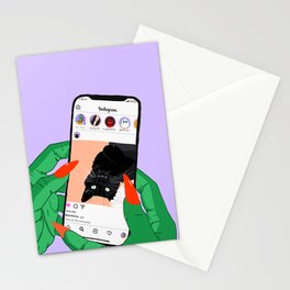 Witch hands scrolling Instagram Stationery Card