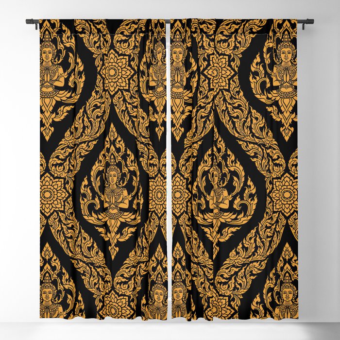 Thai Style Golden Buddhist Pattern Blackout Curtain
